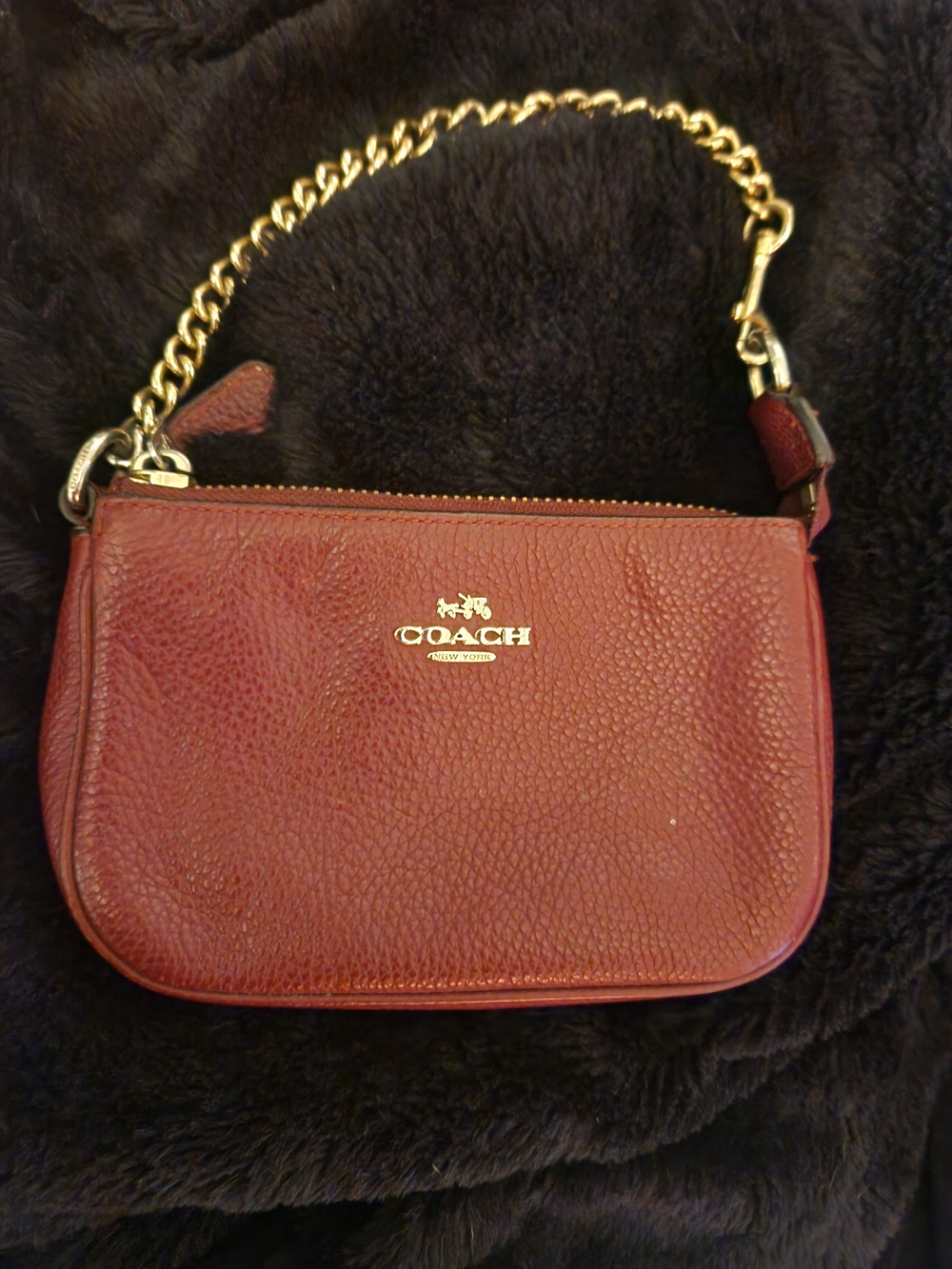 COACH Pebbled Leather Wristlet in Burgundy